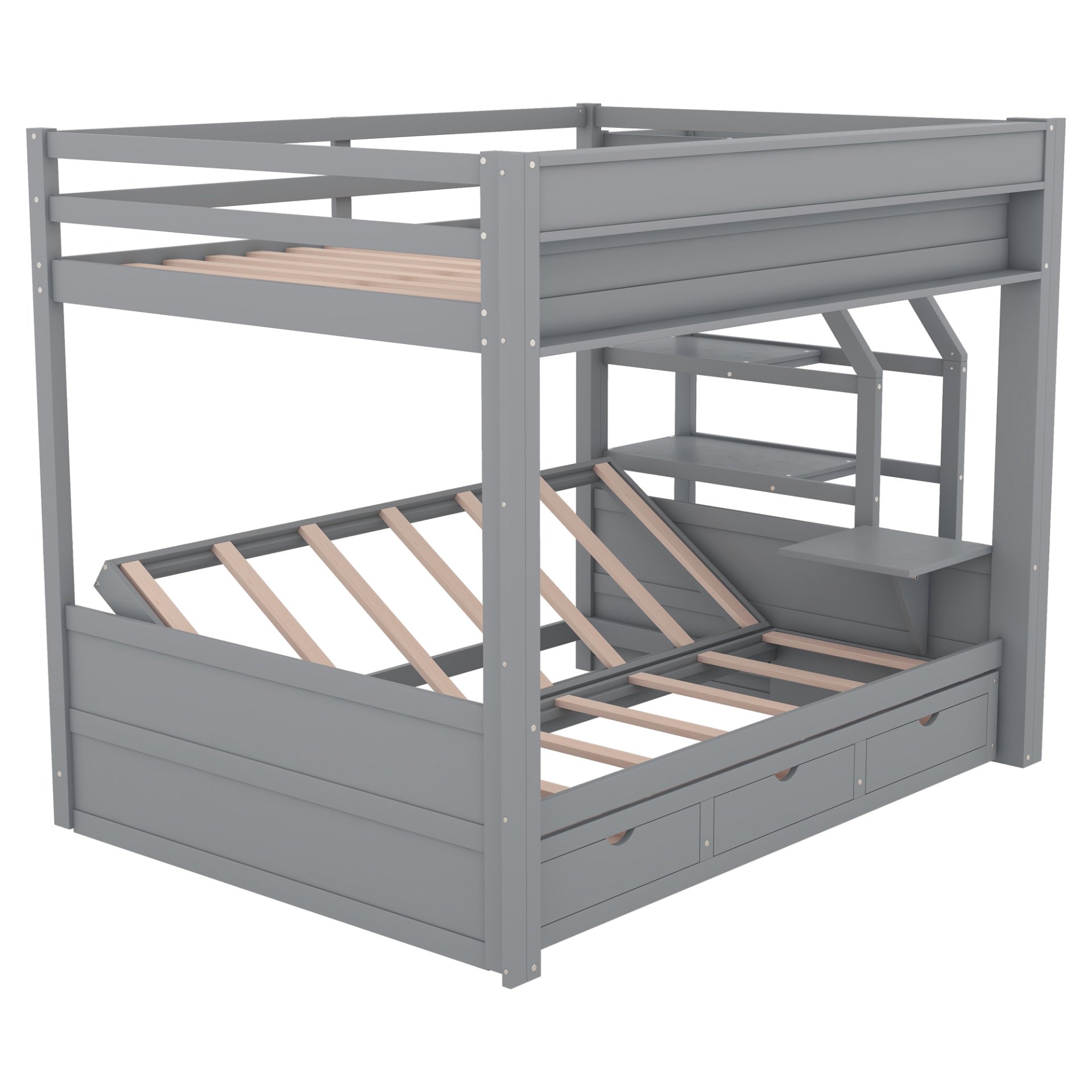 Wood Full Size Convertible Bunk Bed With Storage Staircase, Bedside Table, And 3 Drawers - Gray - Image 12