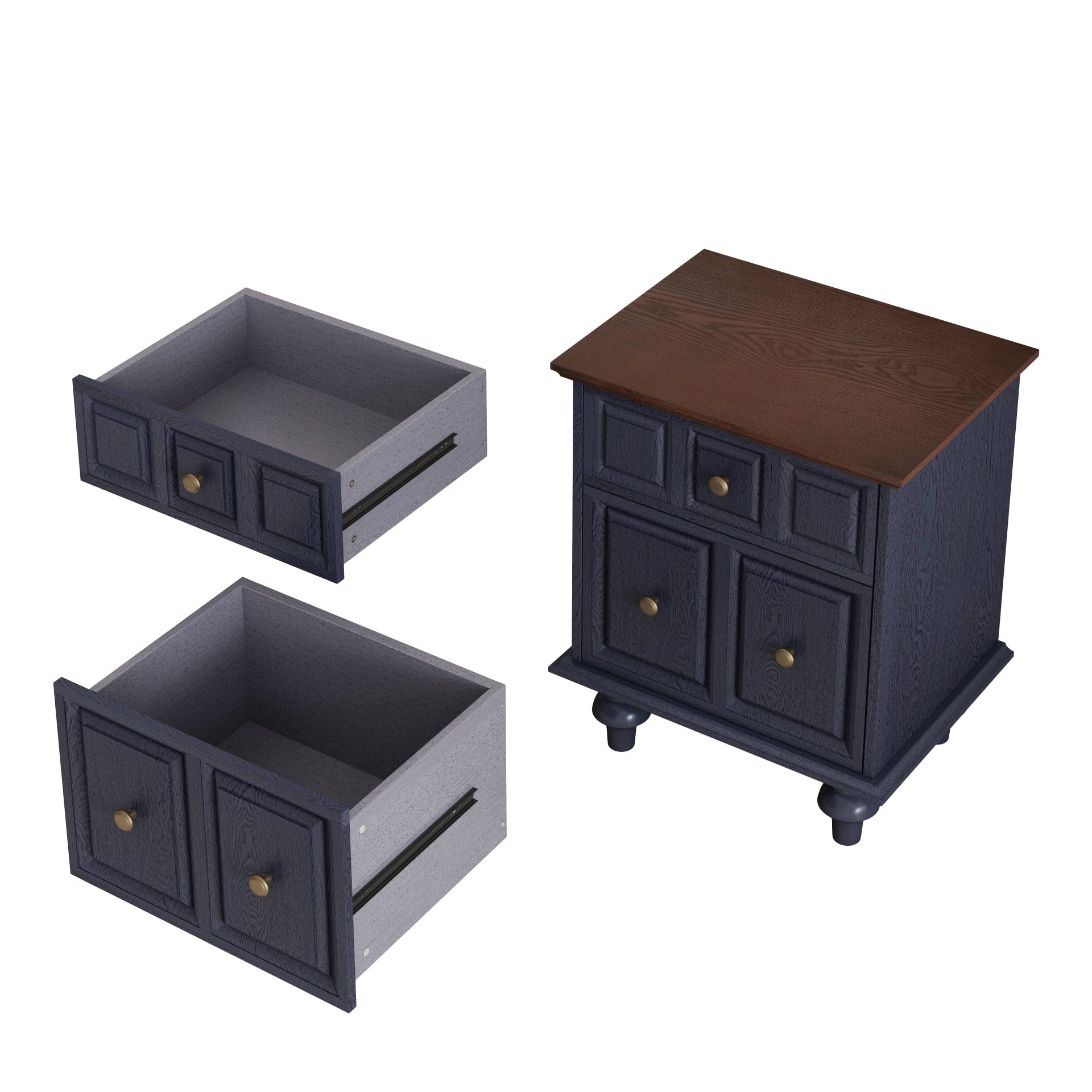 Nightstand With 2 Drawers And Roman Column Legs - Dark Blue - Image 11