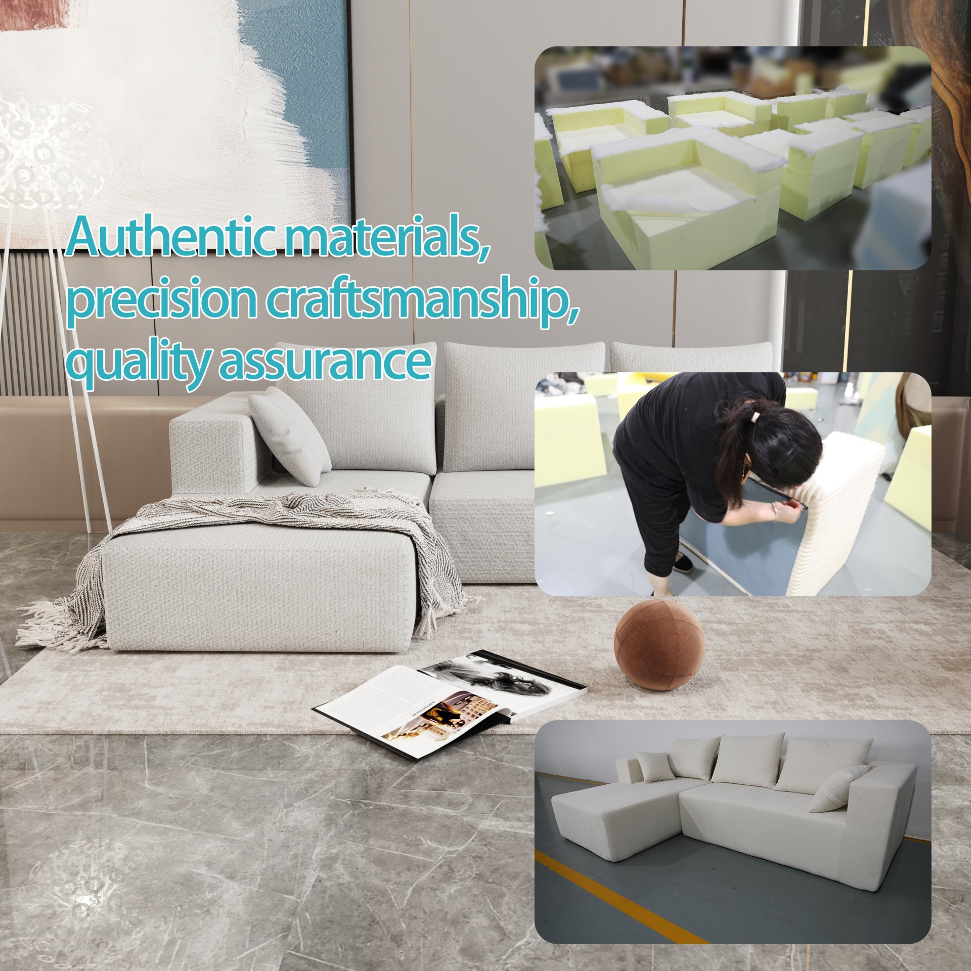 Corner Combination Sofa Sectional Couch, Modular Design For Living Spaces - Beige - Image 20