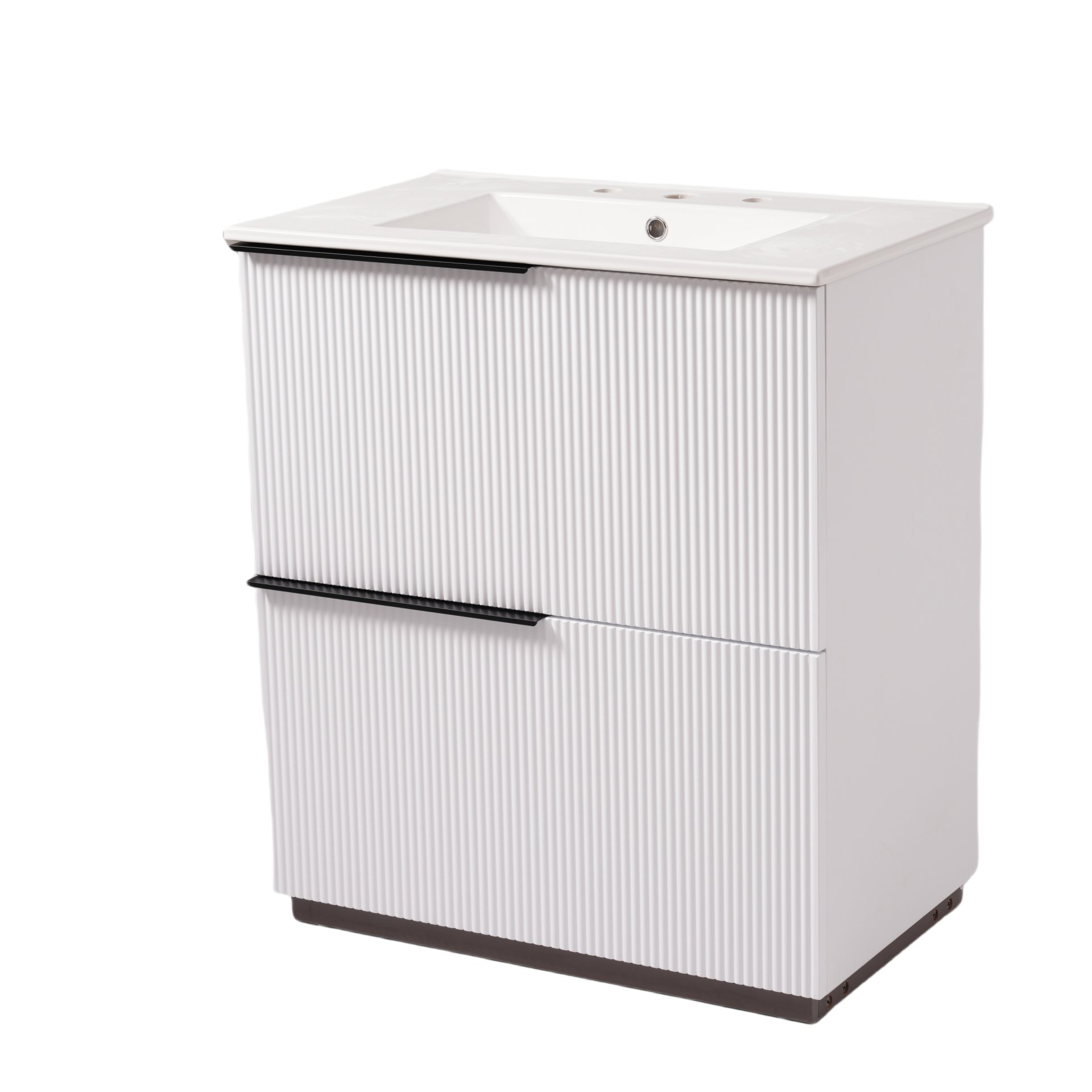 Fluted Bathroom Vanity With Sink, Full Extension Drawers, Soft Close Slides - White - Image 11