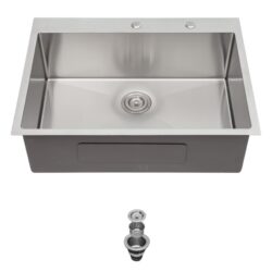 Topmount Stainless Steel Kitchen Sink , 16 Gauge, Deep Single Bowl - Brushed Nickel