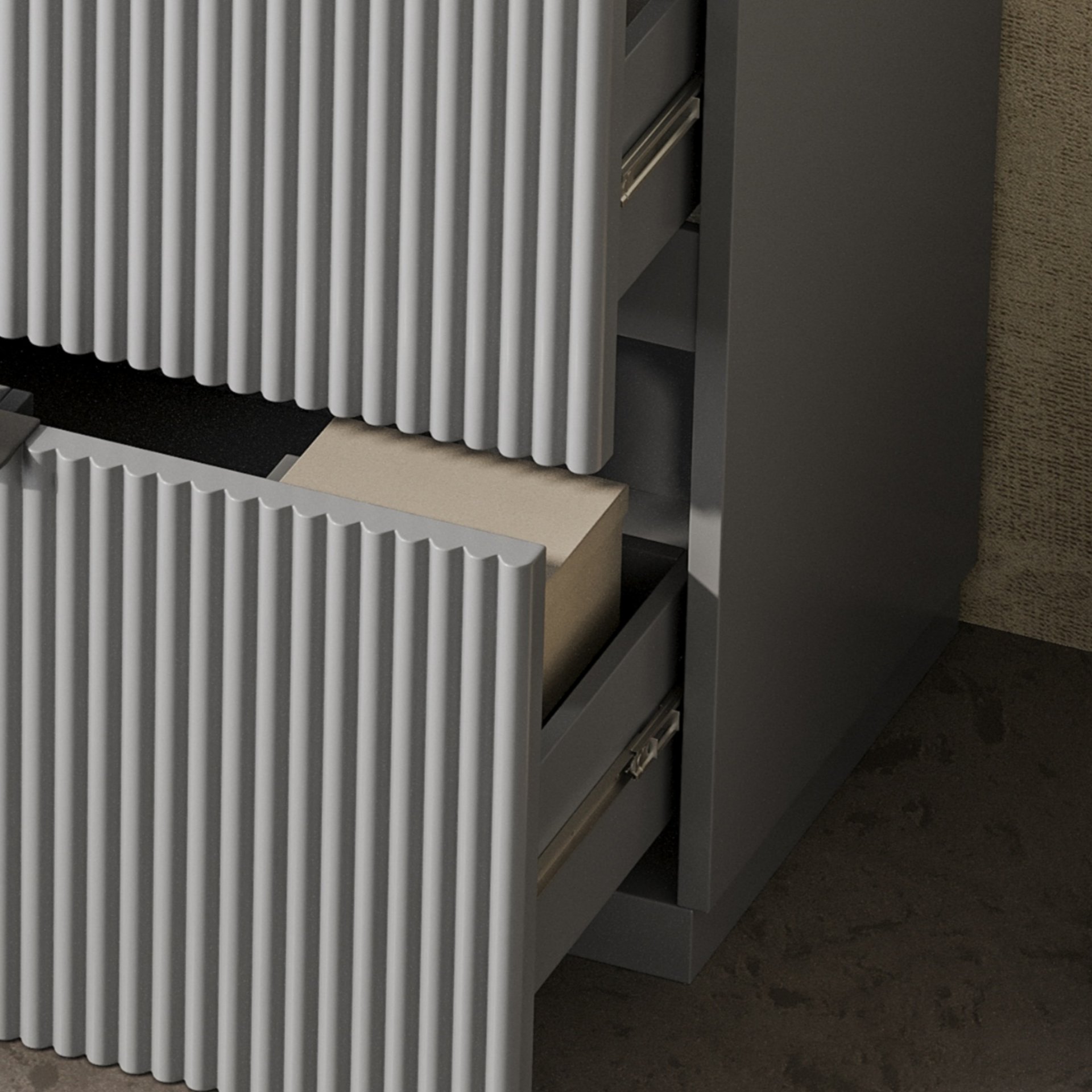 Fluted Bathroom Vanity With Sink, Full Extension Soft Close Drawers - Gray - Image 11