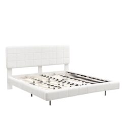 King Size Floating Bed With Light, Soft Touch Surface - White