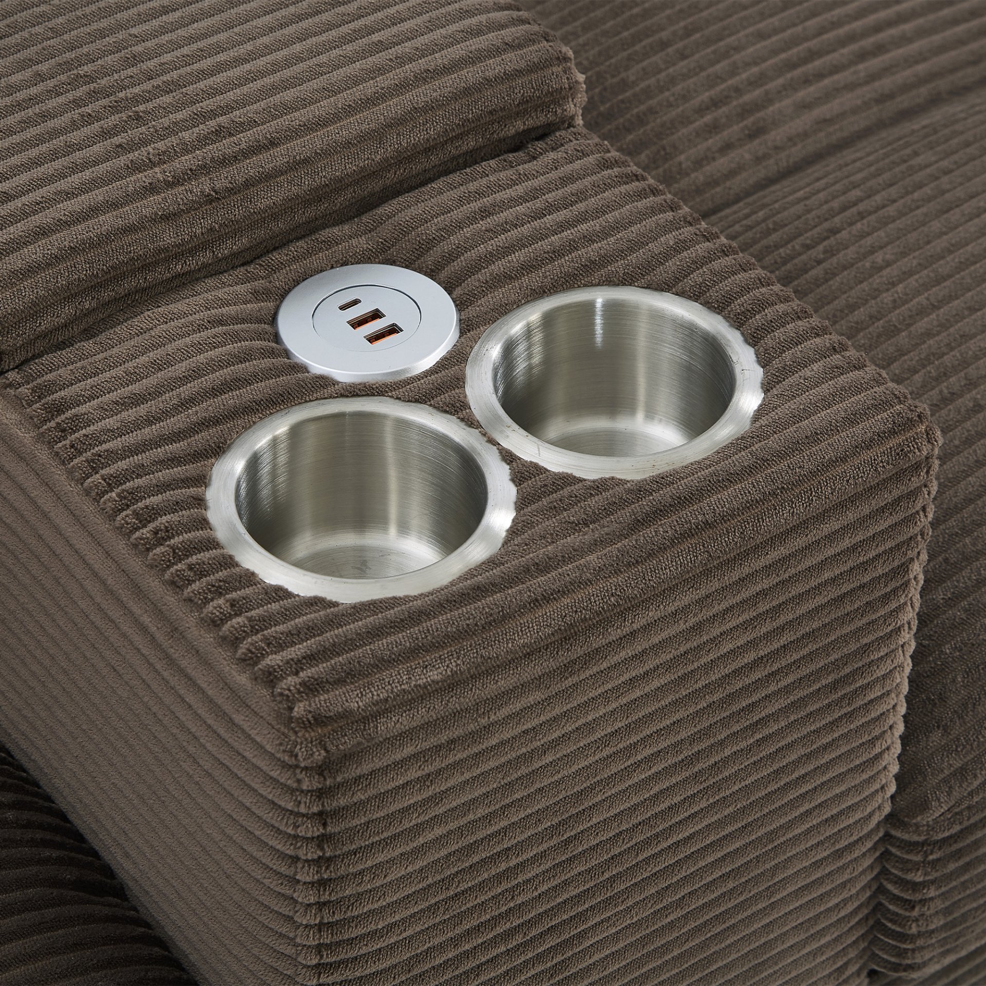 U-Shaped Sectional Sofa, Hidden Storage Ottomans, USB Ports, And Cup Holders - Brown - Image 13