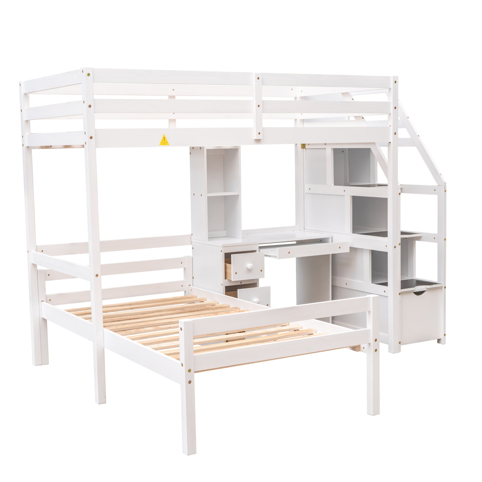 Twin Size Loft Bed With Stand Alone Bed, Storage Staircase, Desk, Shelves, And Drawers - White - Image 12