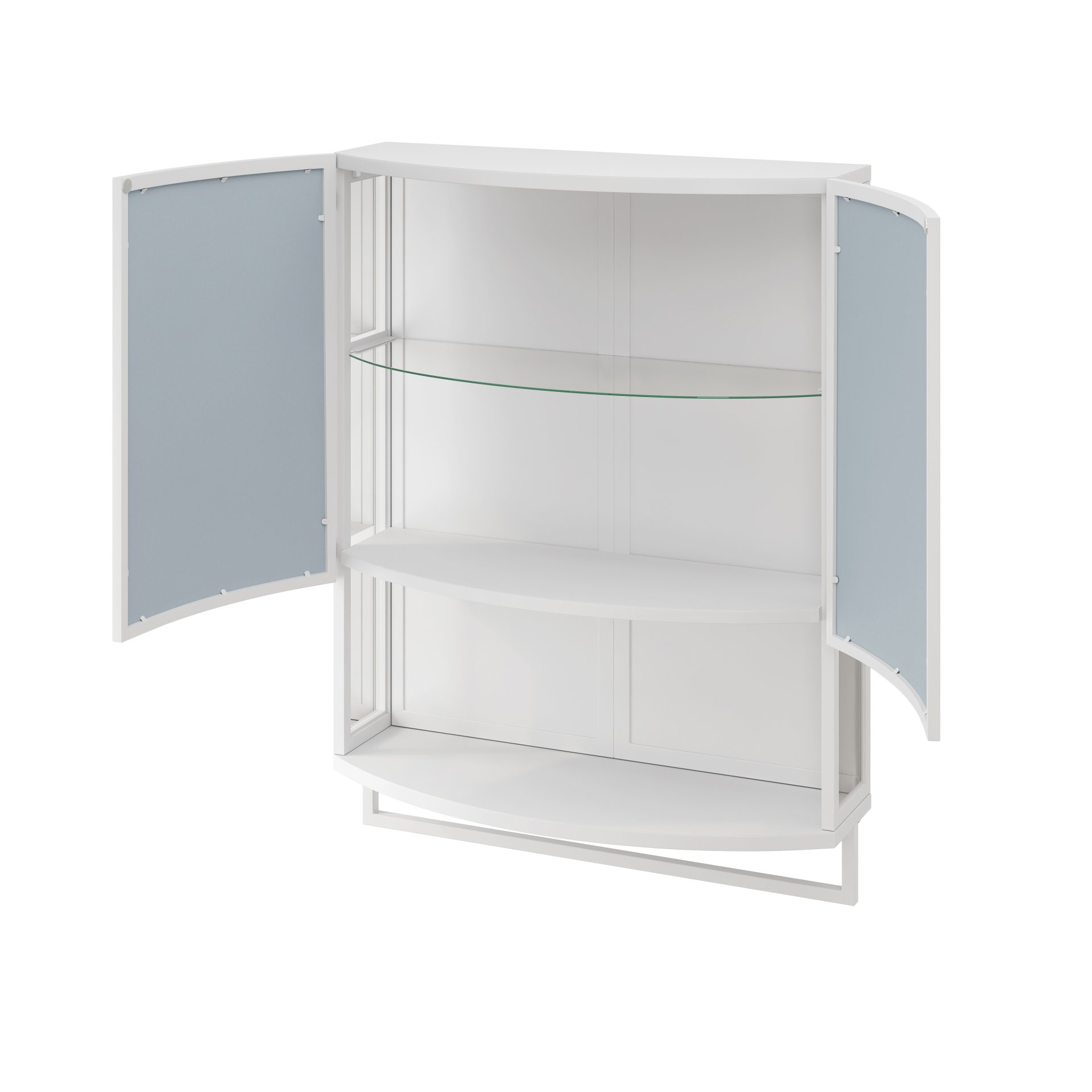 Arched Glass Double Door Wardrobe With Shatterproof Mirror, Open Shelf & Towel Rack - White - Image 9