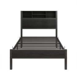 Twin Size Metal Platform Bed Frame With Storage Headboard And Charging Station - Black
