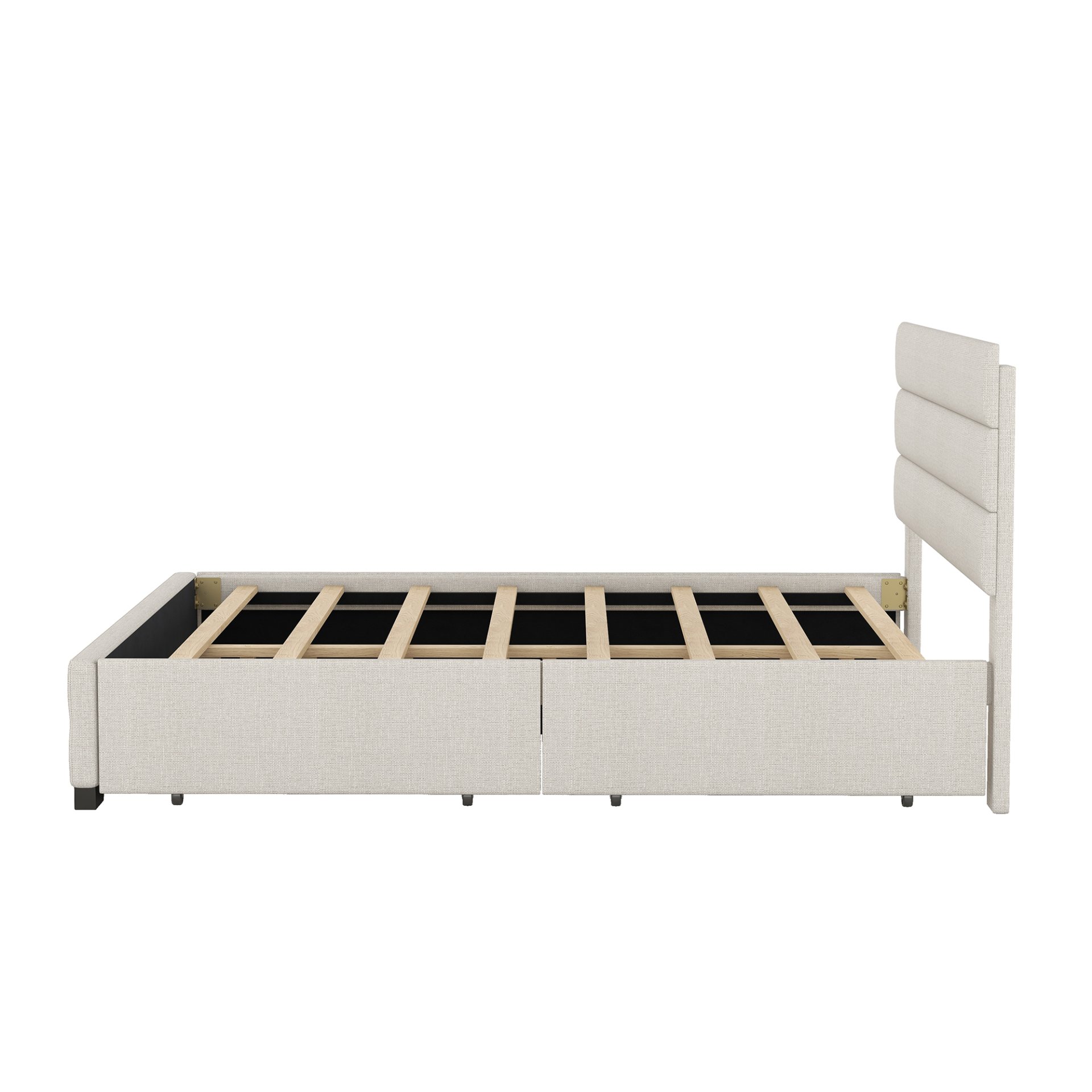Queen Platform Bed With Twin Trundle And 2 Storage Drawers - Beige - Image 11