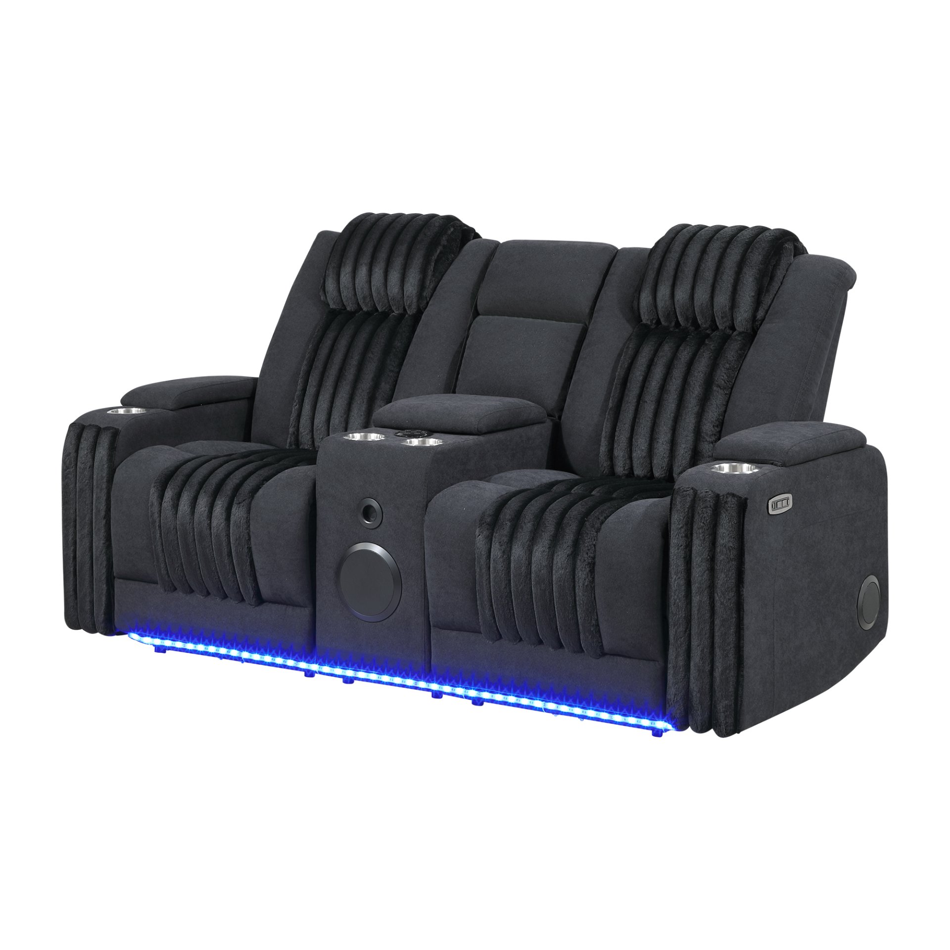Duran - Power Reclining Loveseat, LED Light And Bluetooth Speaker - Black - Image 4