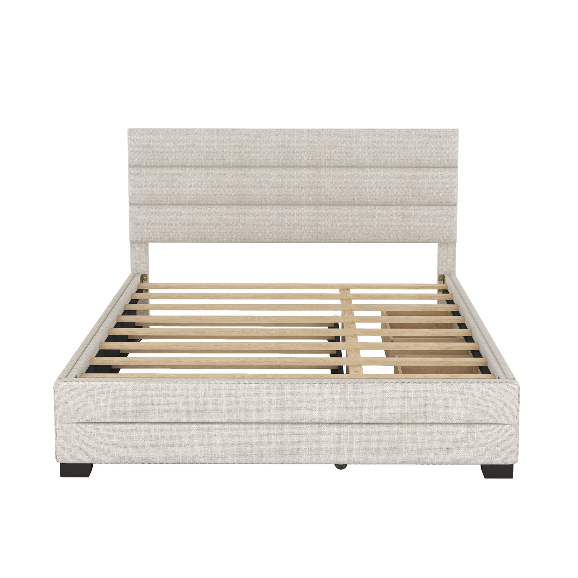 Queen Platform Bed With Twin Trundle And 2 Storage Drawers - Beige - Image 6