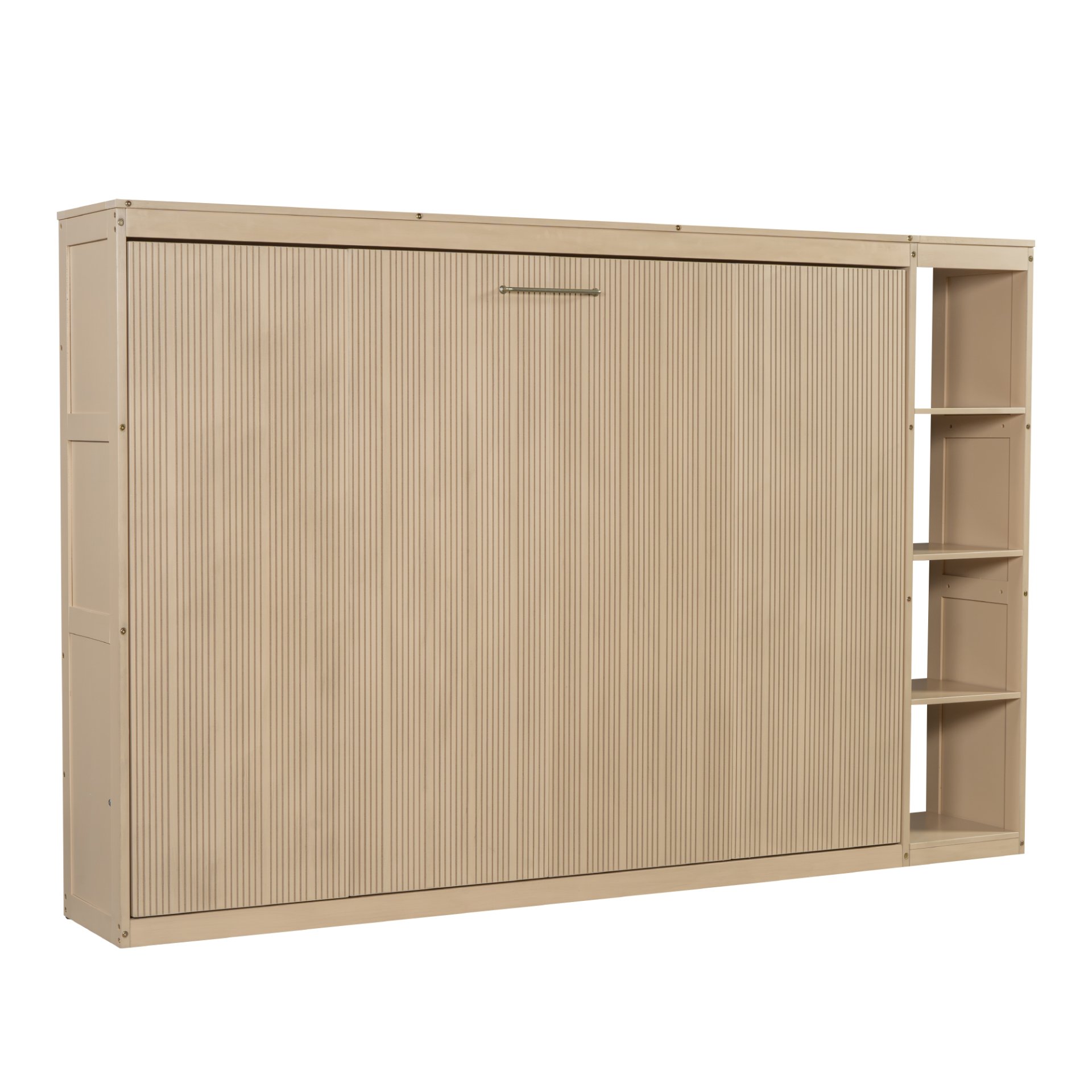 Full Size Murphy Bed With Bookshelf And Storage - Natural - Image 15