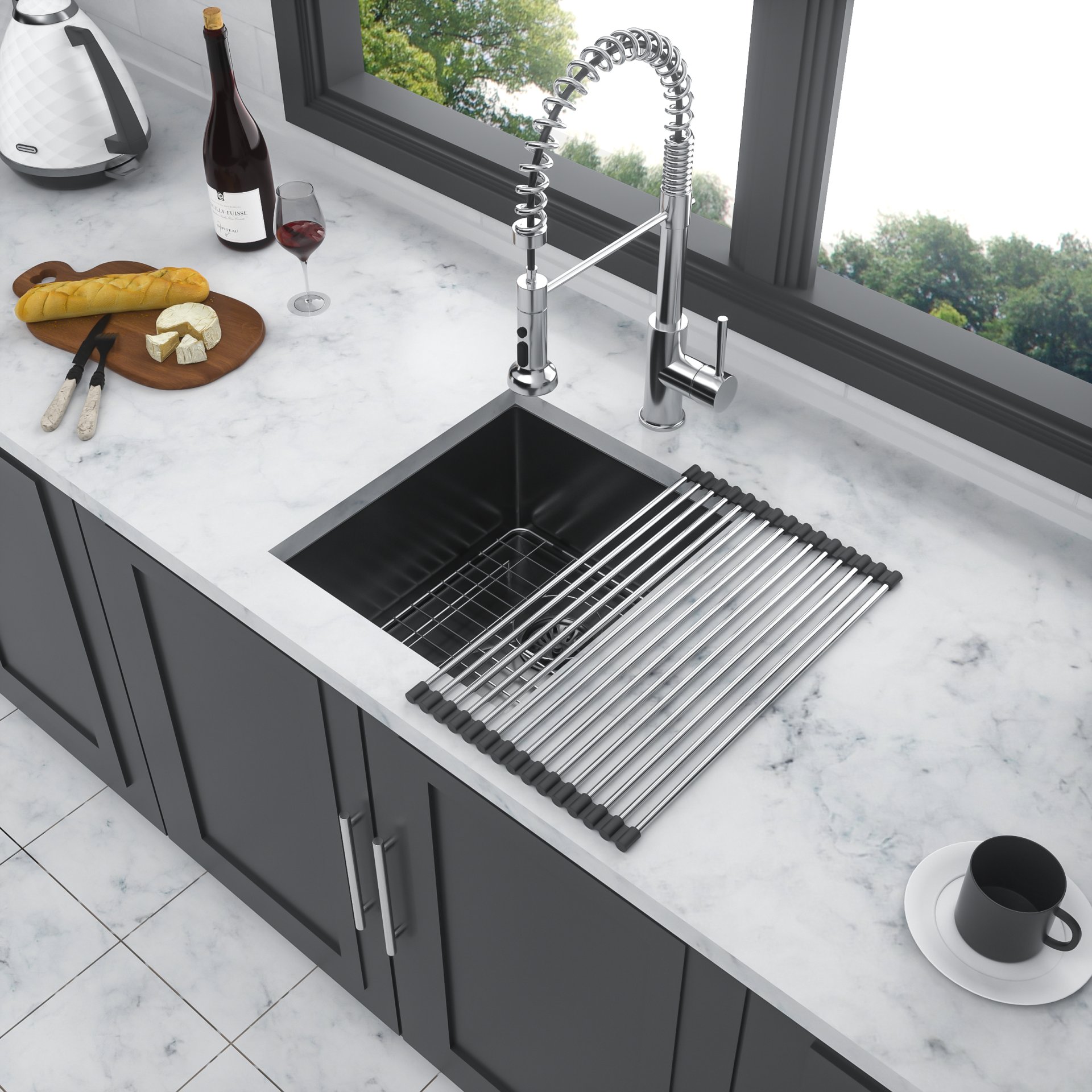 Kitchen Sink 15" X 17" X 10" Single Bowl 16 Gauge Undermount - Gunmetal Black - Image 4