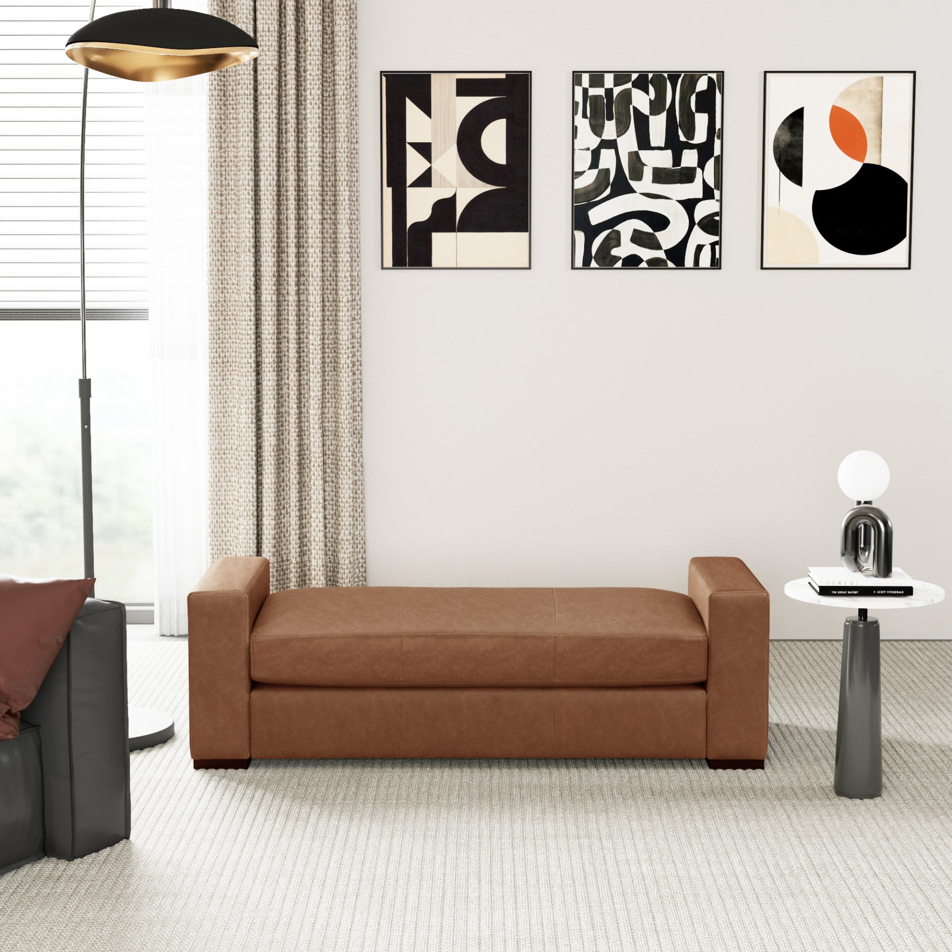 Ottoman With Unique Armrest Design For Living Spaces - Brown Pu - Image 2