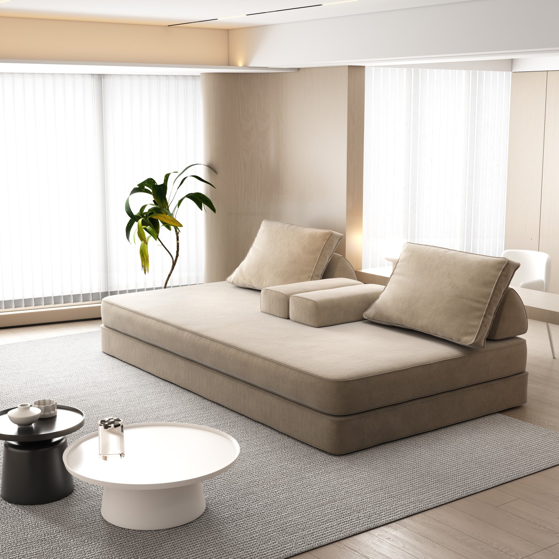 Multifunctional Convertible Sofa Bed With 2 Tumbler Backrests And 2 Pillows, Diy Modern Upholstered Couch - Camel - Image 10