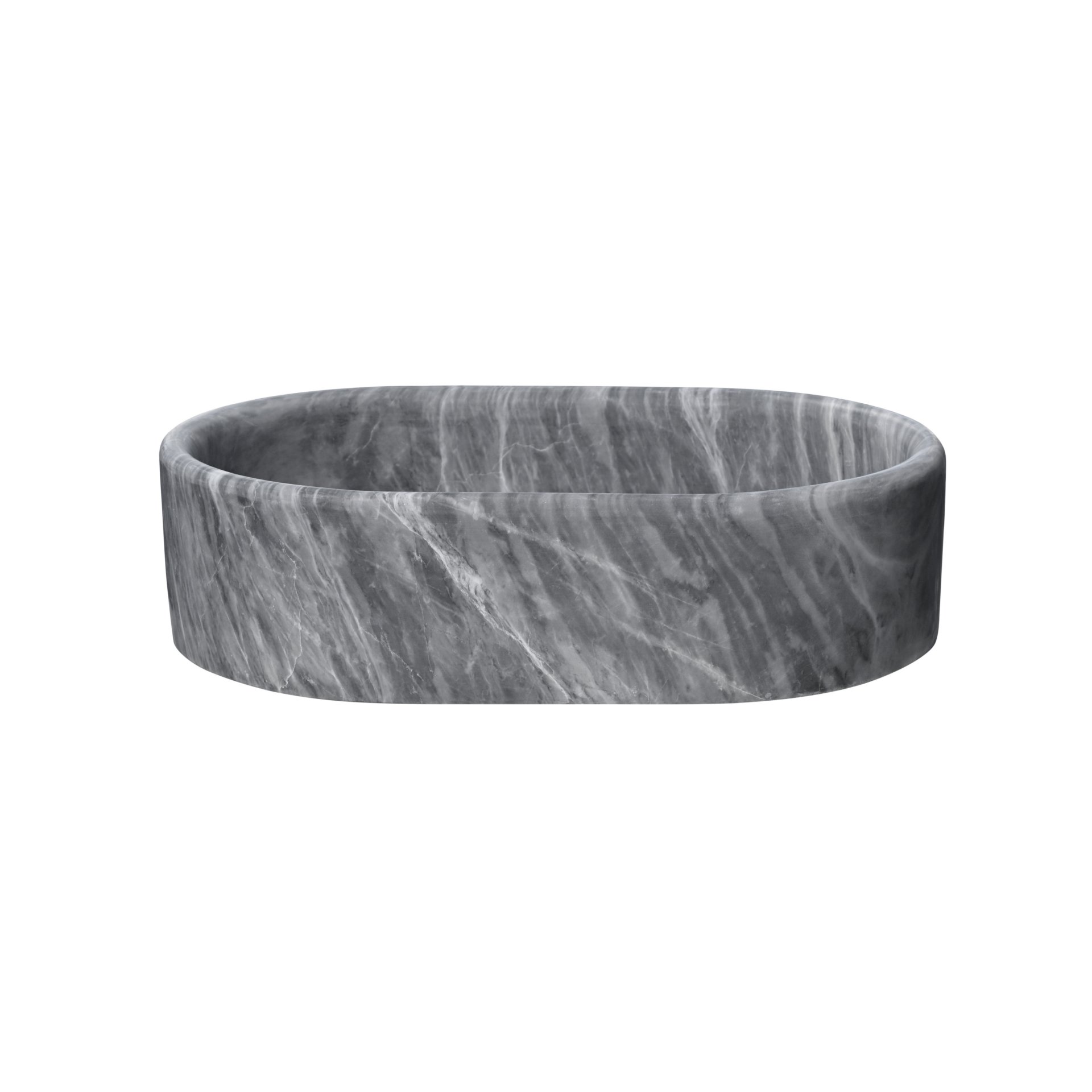 Vessel Sink, Semi Polished Surface, Genuine Real Marble, Oval Shape - Gray - Image 11