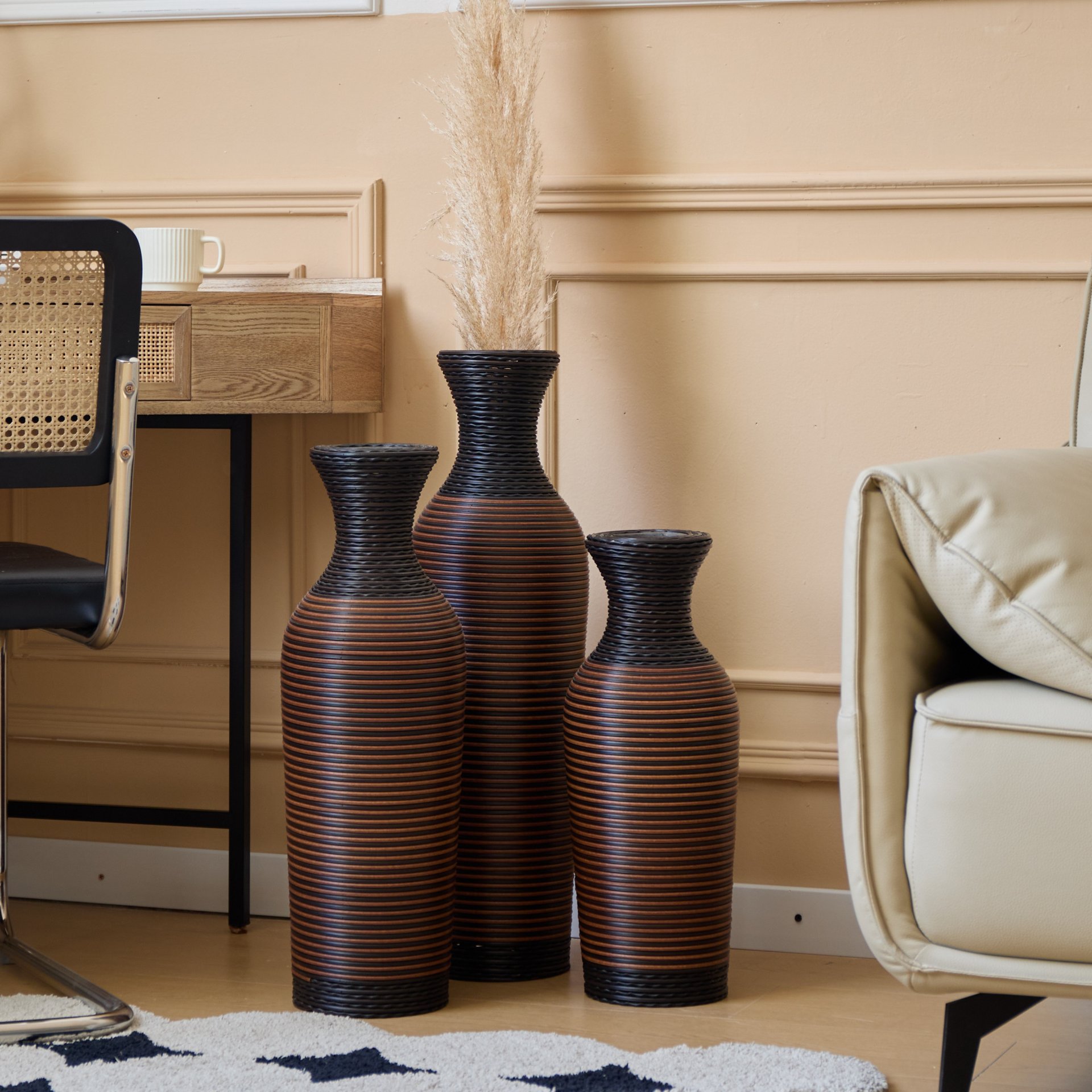 Desktop Vase, Classic And Neat Floor Vase, High Independent Flower Stand, Home Decoration Flower Stand (Set of 3) - Black / Brown - Image 10