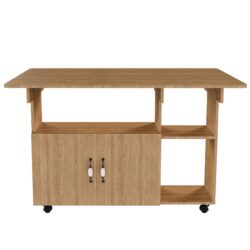 Multifunctional Folding Table With Storage Shelves And Wheels, Compact Desk For Kitchen - Walnut