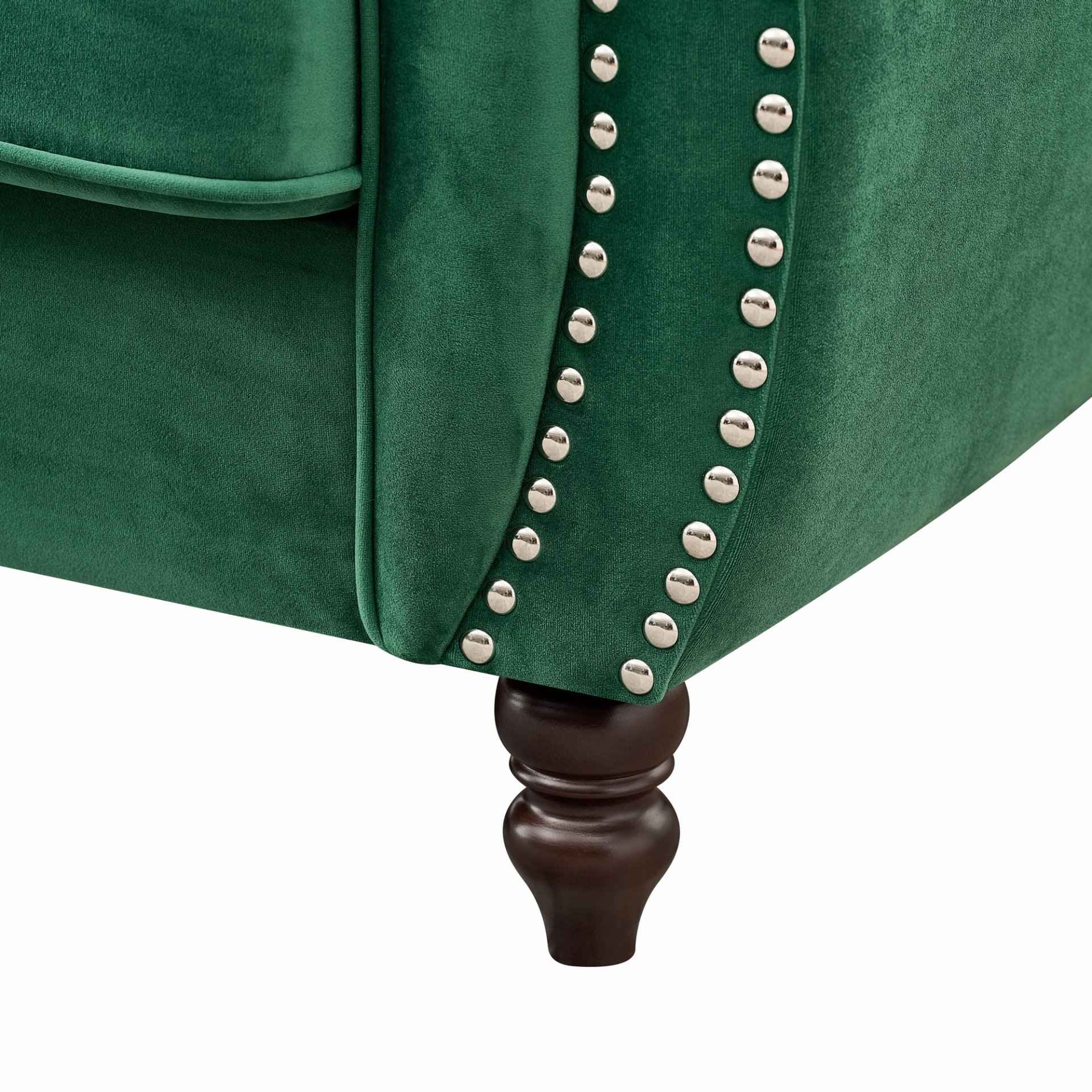 Chesterfield Sofa With Roll Armrest & Nailhead, 3 And 2 Seater - Green - Image 19