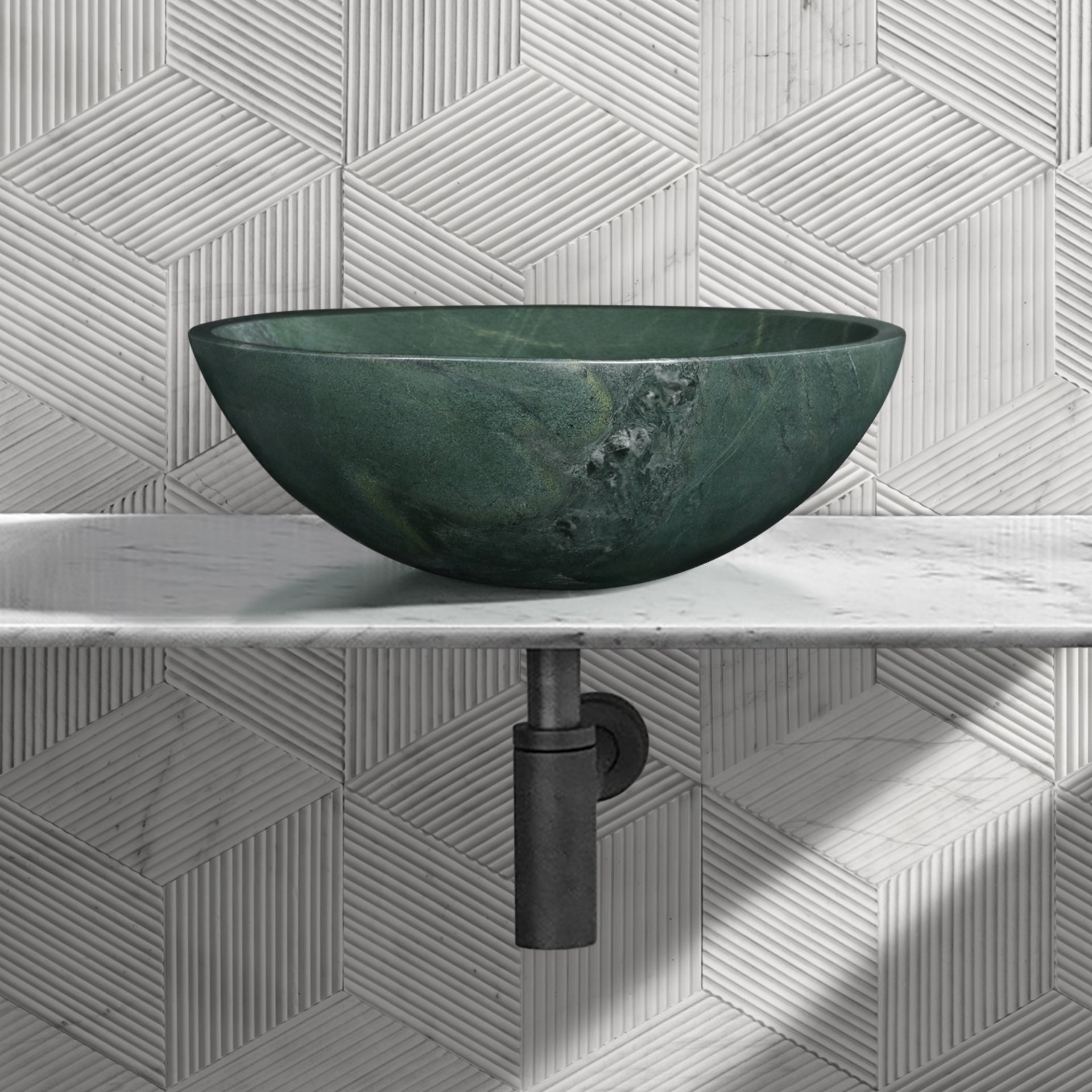 Bathroom Vessel Sink, Semi Polished Surface, Genuine Real Marble - Green - Image 3