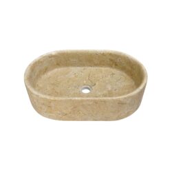 Vessel Sink, Semi Polished Surface, Genuine Real Marble, Oval Shape - Beige / Gold