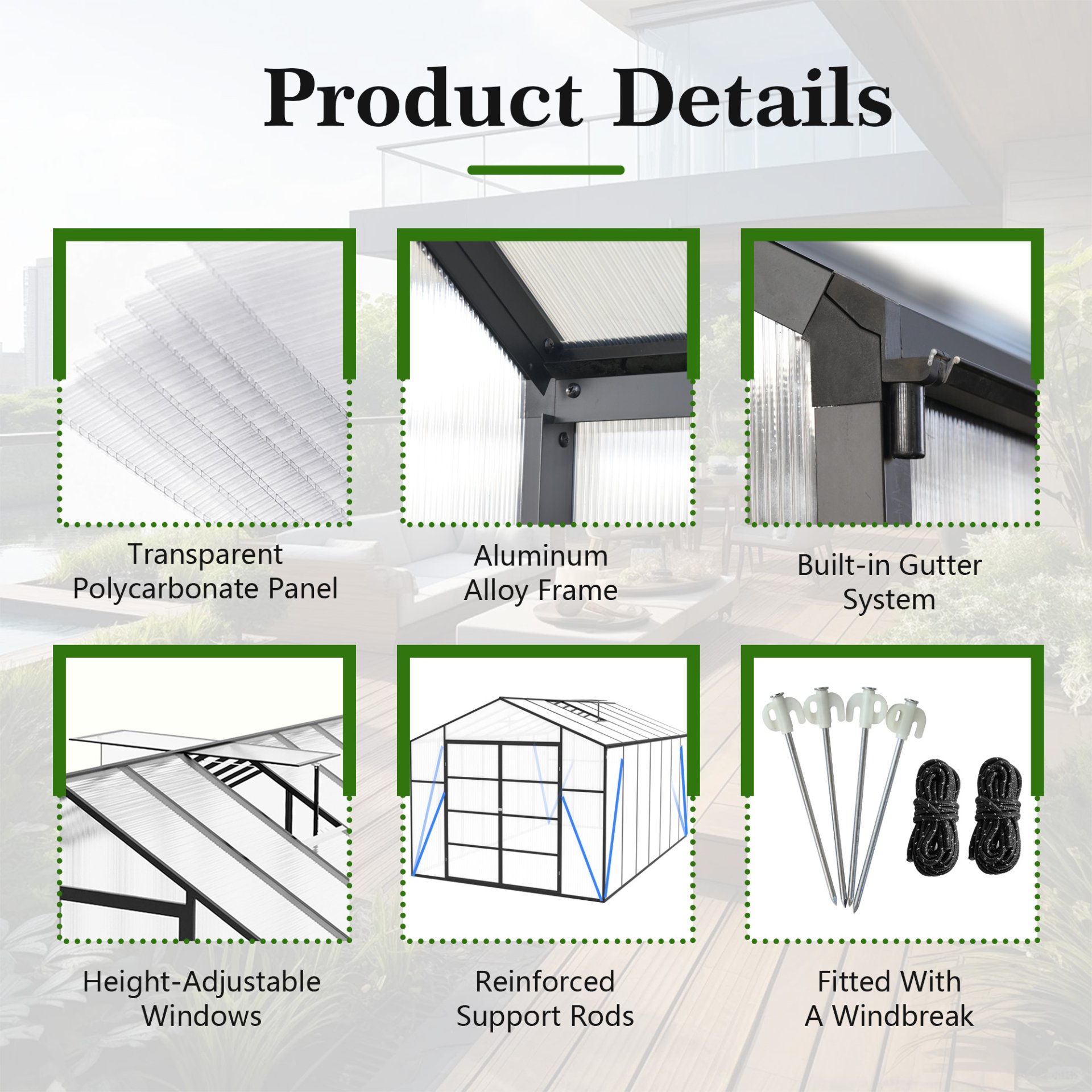 Newly Design Windproof Greenhouse 10 X 14 Ft Polycarbonate Greenhouse For All Season Outdoor Use - Black - Image 5