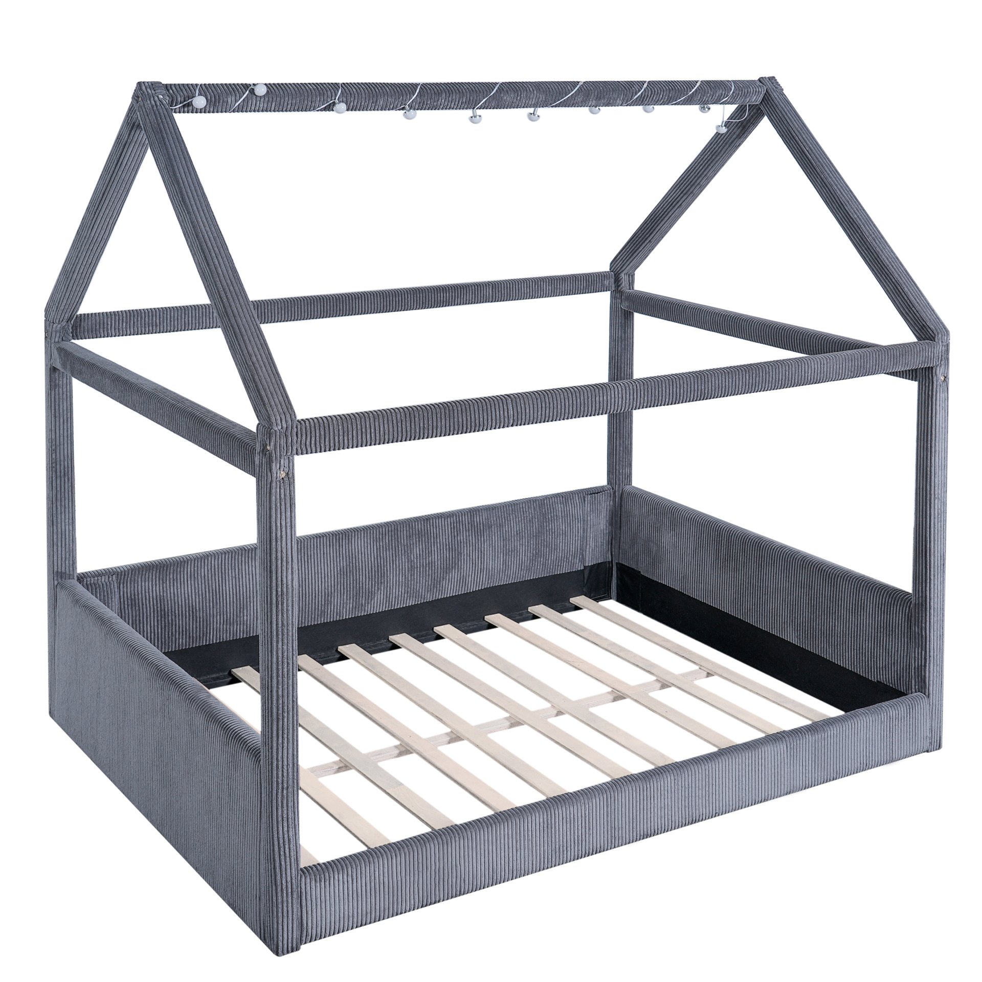 Full Size Upholstered House Style Daybed With LED Light Strips - Grey - Image 12