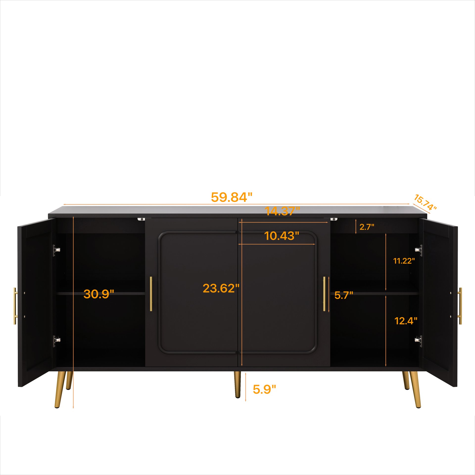 Vintage 4 Door Cabinet For Living Room - Black - Image 3