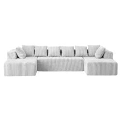 Modular U Shaped Sectional Sofa, 4 Seater Chaise Lounge With Reversible Design Striped - Gray