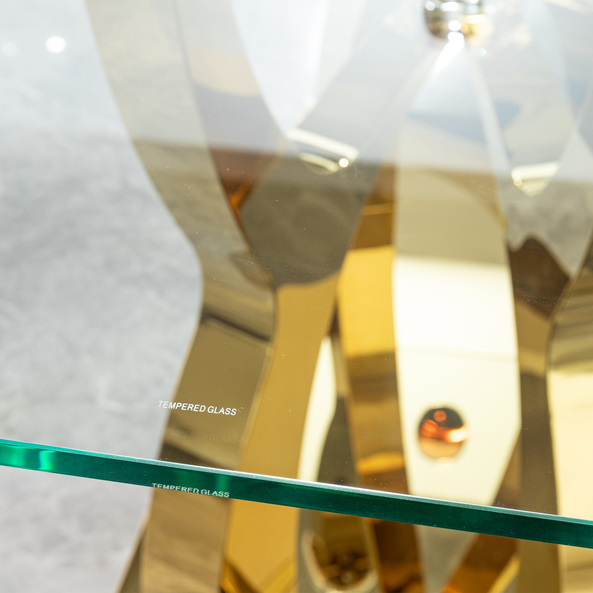 Tempered Clear Glass Rectangular Dining Table With Stainless Steel Base - Gold - Image 6