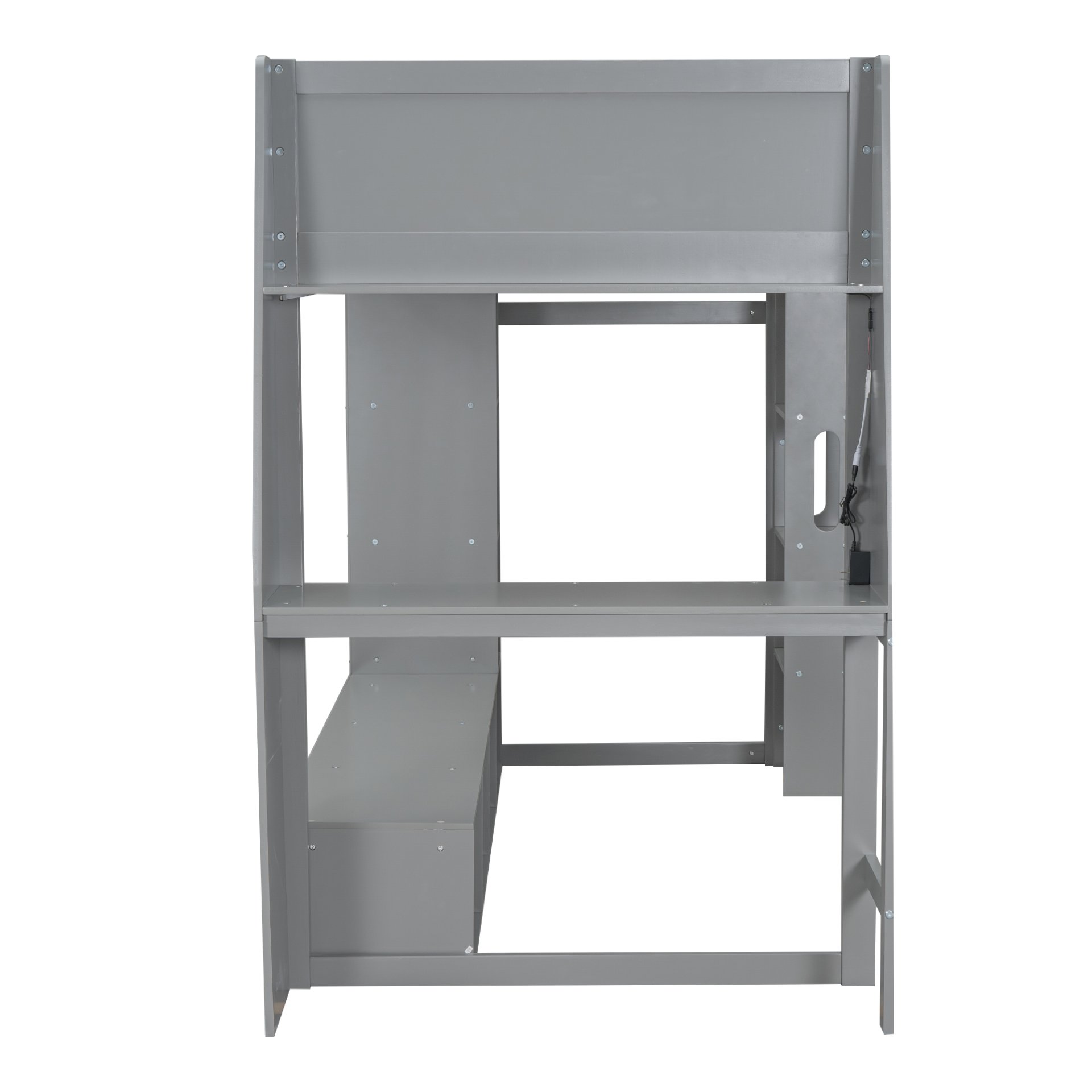 Twin Size Gaming Loft Bed With Desk, Multi Storage Shelves, LED Lighting, And Hanging Clothes Rack - Gray - Image 12