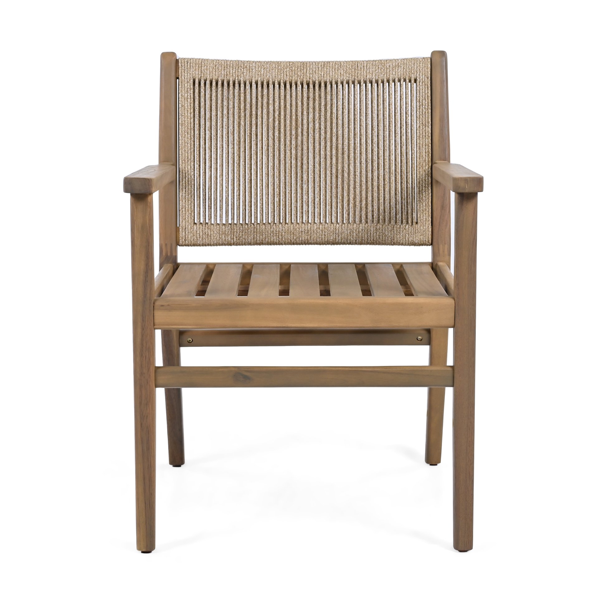 Outdoor Dining Chairs, Patio Armchair With Rope Design Back (Set of 2) - Light Brown - Image 14