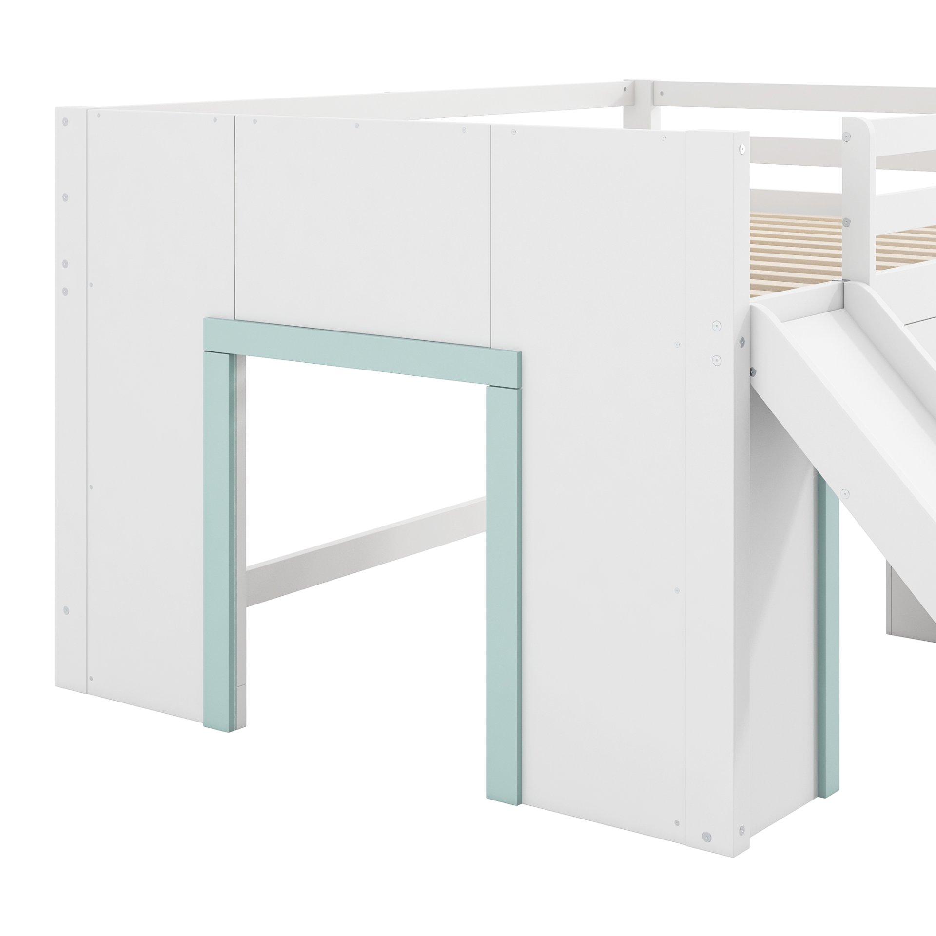 Full Size Low Loft Bed With Slide, Three Storage Drawers, And 2 Doors - White - Image 7