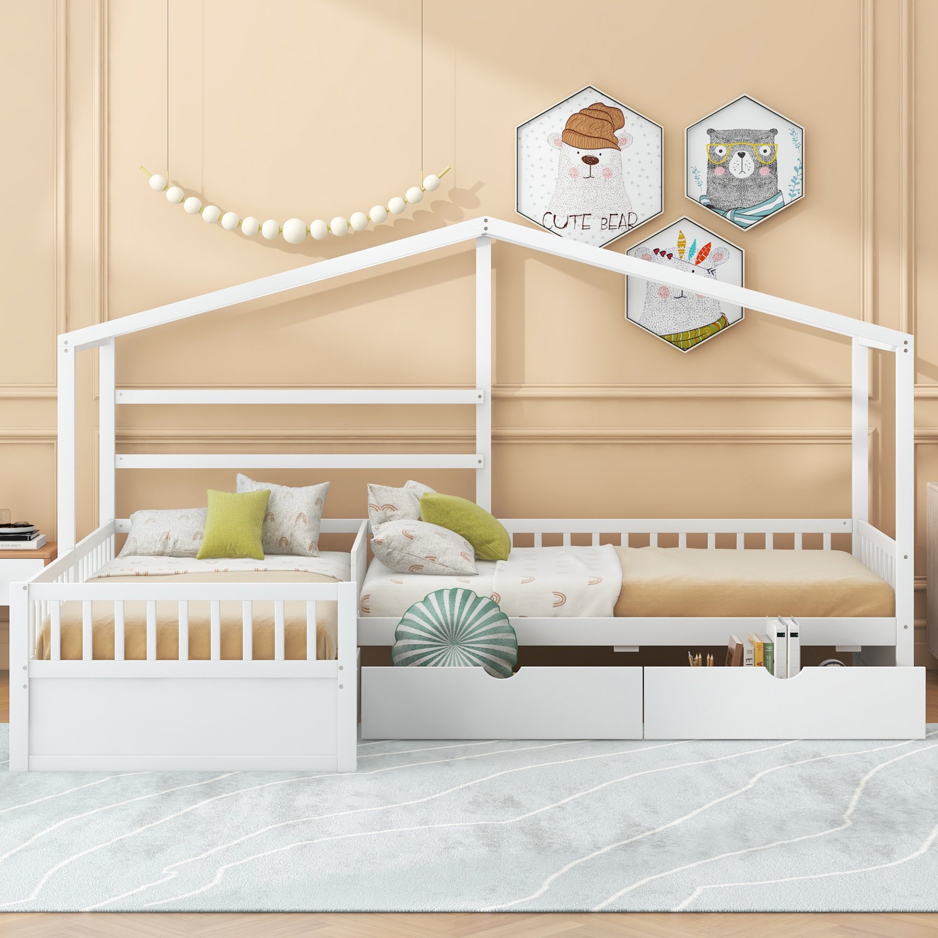 L-Shape Twin Platform Bed With 3 Storage Drawers - White - Image 5