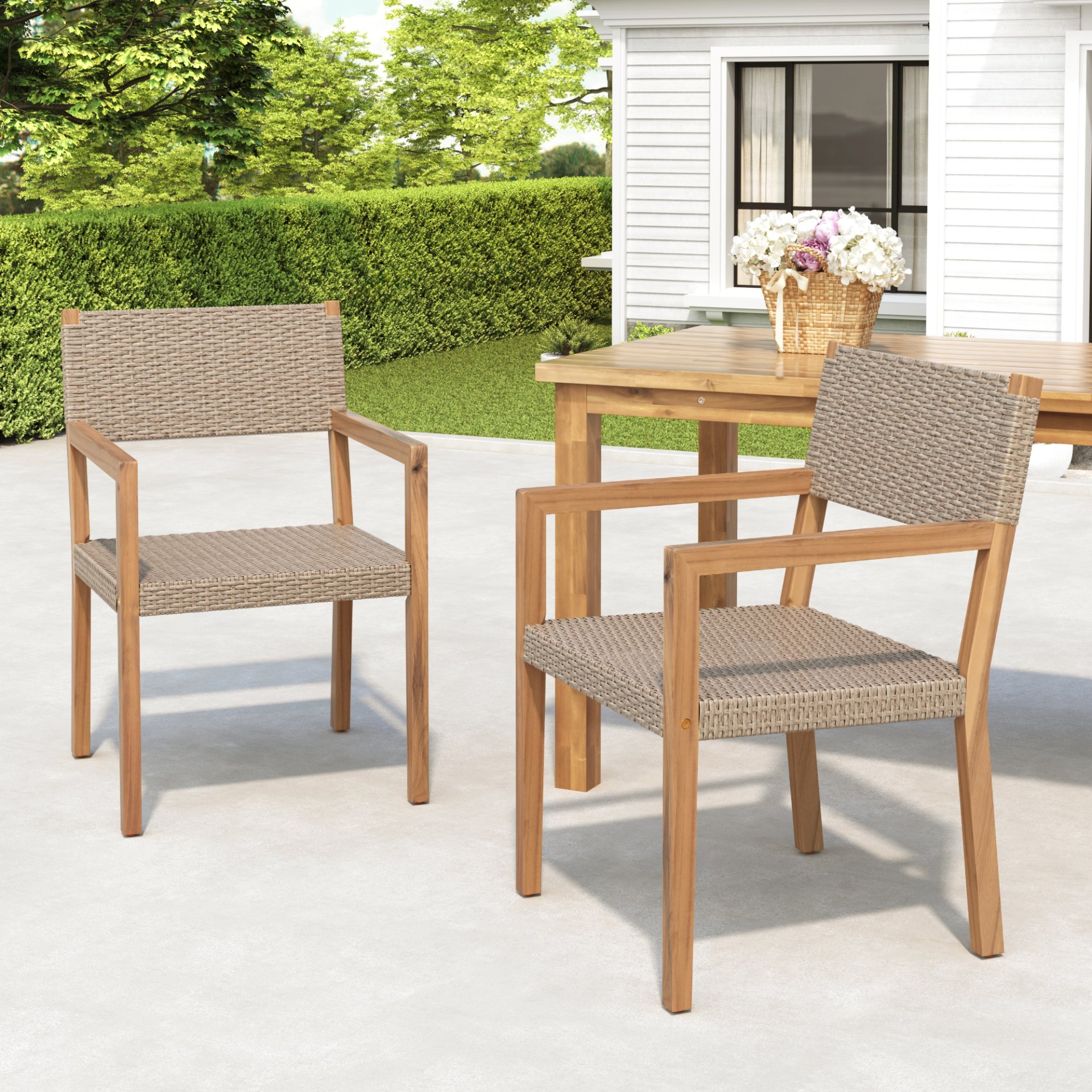 Outdoor Dining Chairs For Patios, Gardens (Set of 2) - Light Brown Multi / Light Teak - Image 4