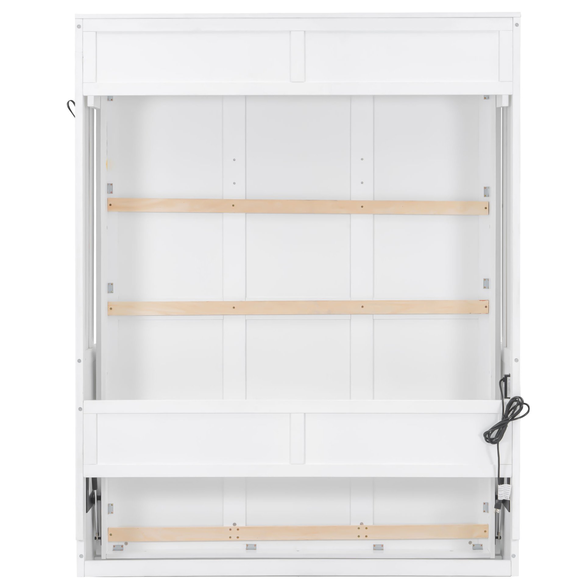 Queen Size Murphy Bed With Desk, LED Lights & USB Charging Station - White - Image 15