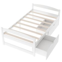 Twin Size Platform Bed With 2 Drawers - White