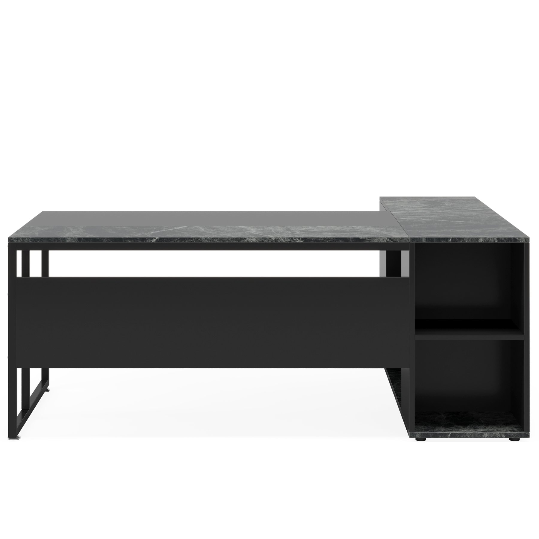 L-Shaped Executive Desk & Cabinet Storage, Office Furniture Set For Home - Gray / Black - Image 7