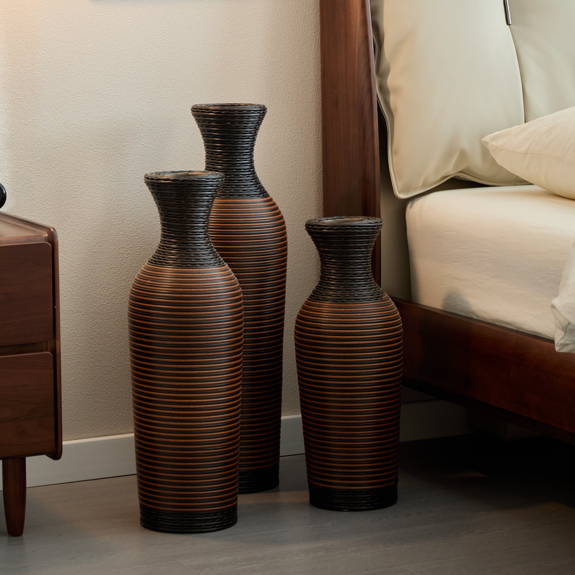 Desktop Vase, Classic And Neat Floor Vase, High Independent Flower Stand, Home Decoration Flower Stand (Set of 3) - Black / Brown - Image 9