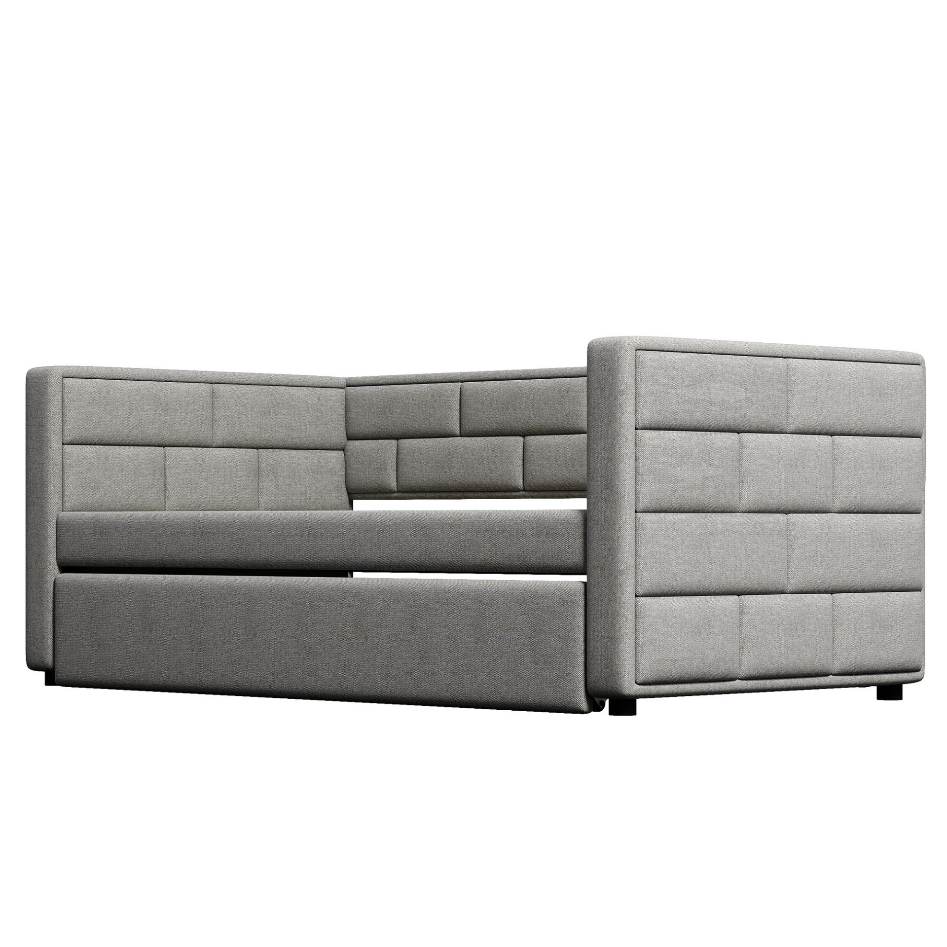Upholstered Twin Size Daybed With Trundle, Padded Back And Sides - Gray - Image 9