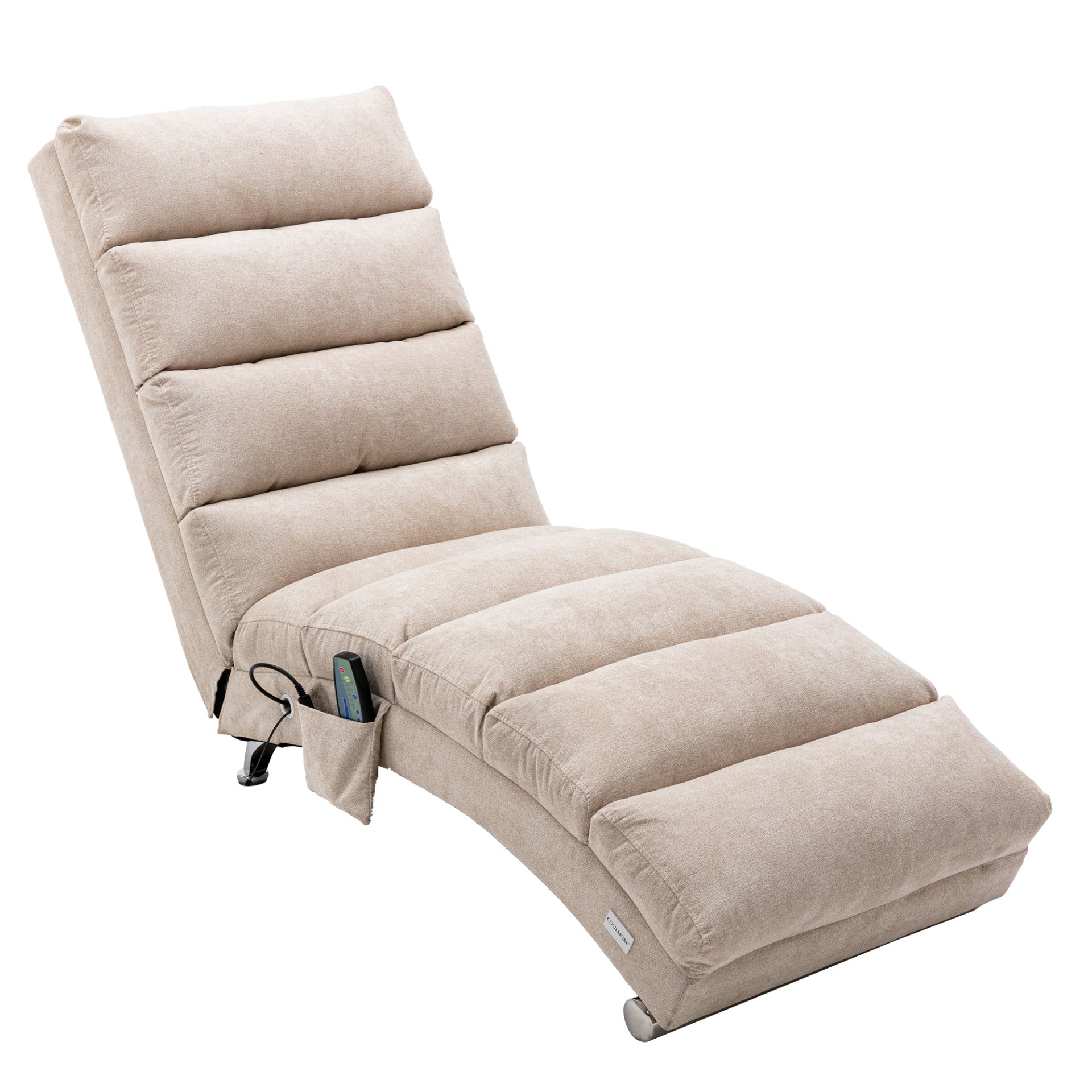 Linen Massage Chaise Lounge Indoor With Remote Control, Ergonomic Electric Massage Lounger - Beige - Image 16