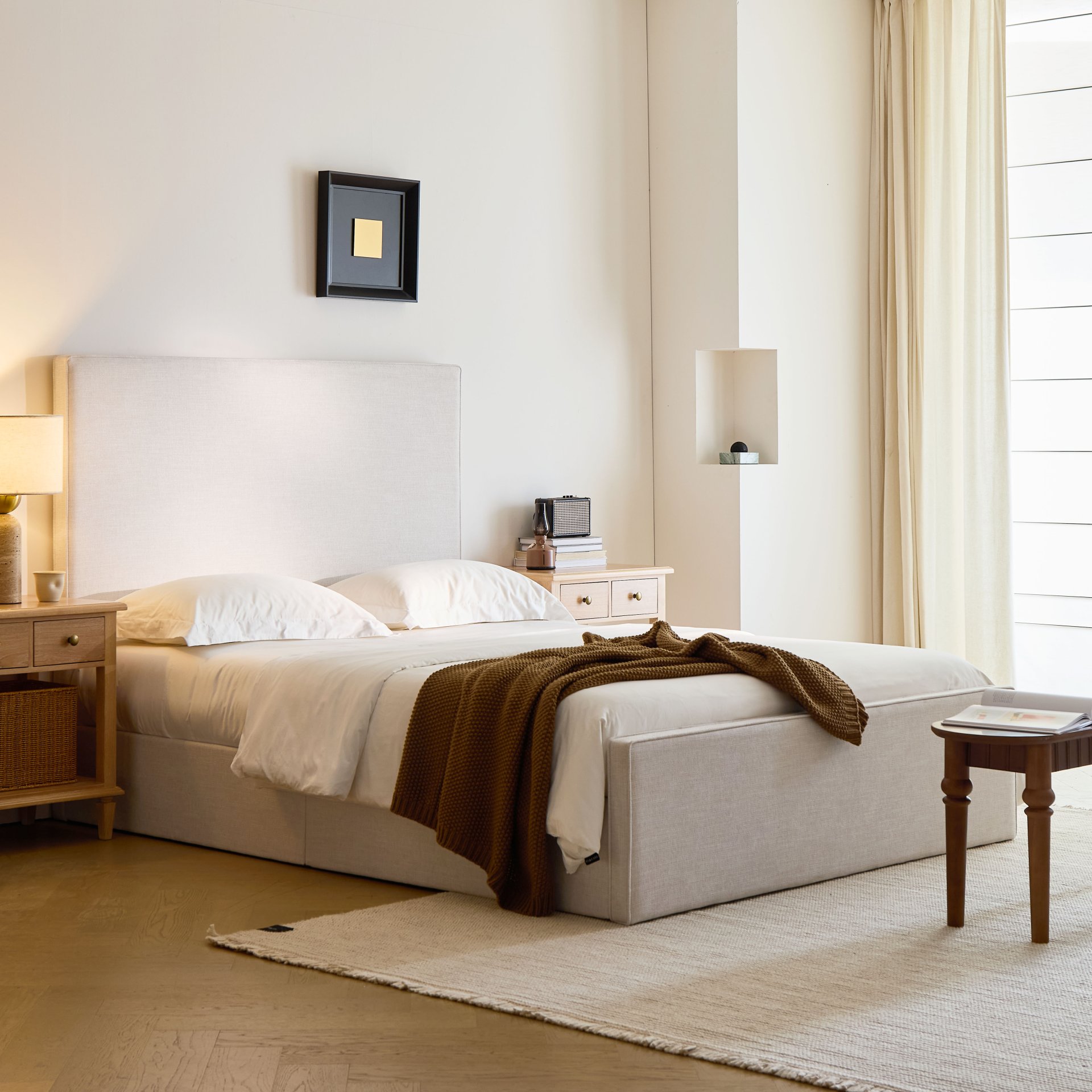 Lucas King Size Tall Headboard Bed - Ivory - Image 4