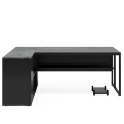 L-Shaped Executive Desk & Cabinet Storage, Office Furniture Set For Home - Gray / Black