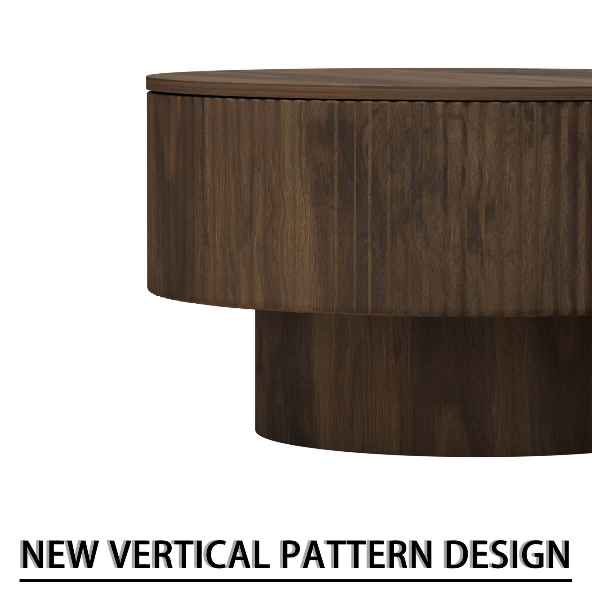 Circular Coffee Table With Stripe Design And Hidden Storage - Walnut - Image 13