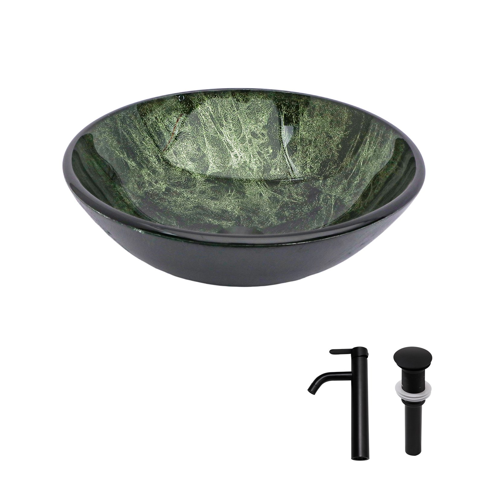 Vessel Sink With Faucet And Pop Up Drain, Natural Marble Texture Bathroom - Green - Image 7
