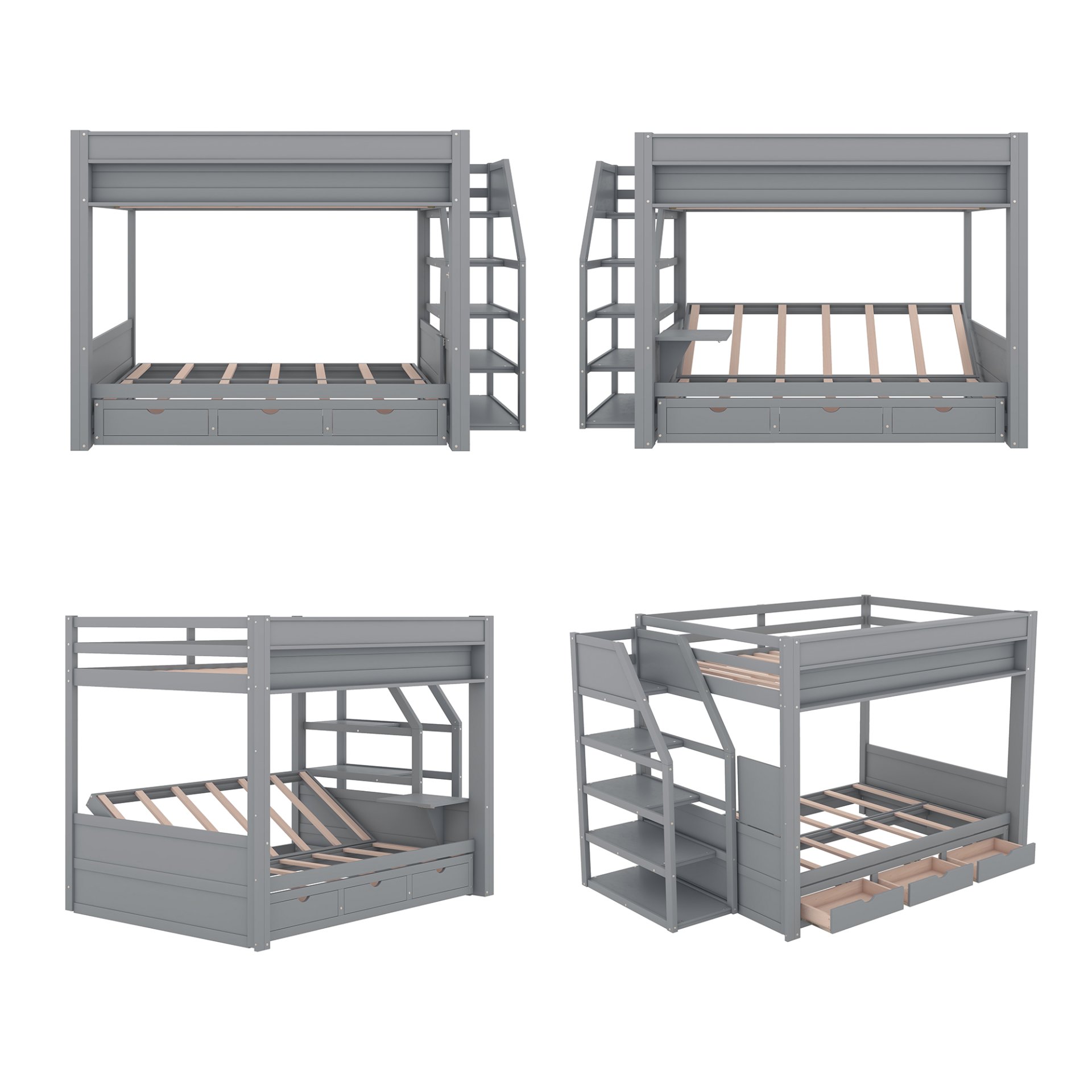 Wood Full Size Convertible Bunk Bed With Storage Staircase, Bedside Table, And 3 Drawers - Gray - Image 7
