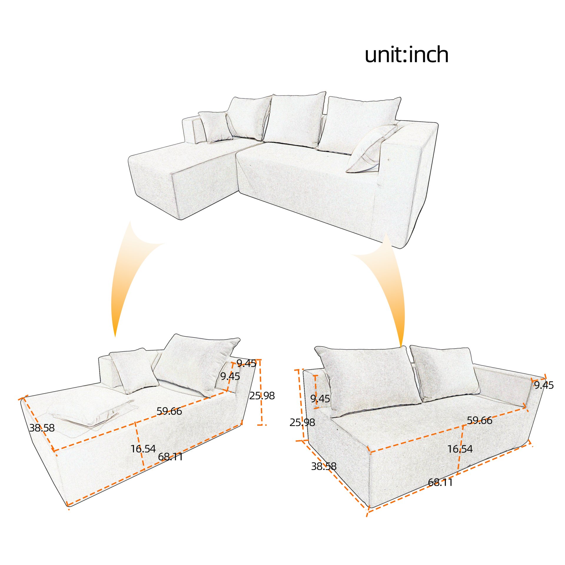 Corner Combination Sofa Sectional Couch, Modular Design For Living Spaces - Beige - Image 23