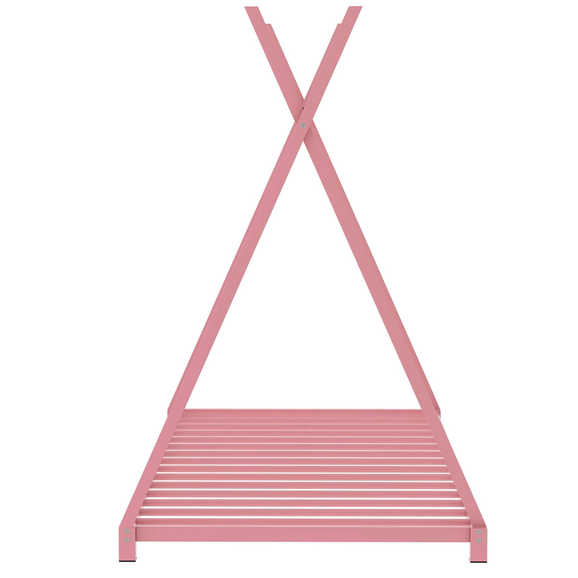 Twin Size House Platform Bed With Triangle Structure, Sturdy Frame, Low Profile Design - Pink - Image 10