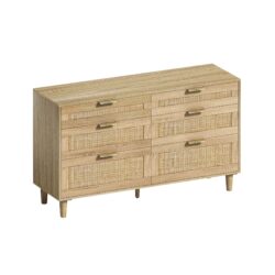 Rattan Dresser With 6 Drawers, Legs & Handles, Storage Cabinet For Living Room Or Hallway - Natural