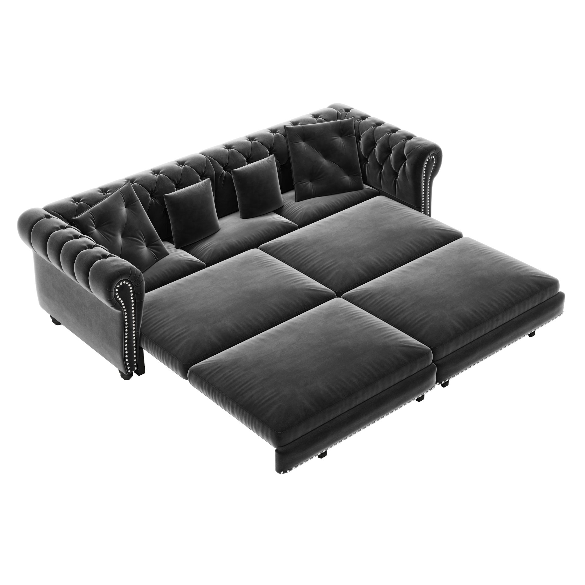 3 In 1 Pull Out Sofa Bed, Convertible Sleeper Sofa Bed, 3 Seater Sofa With Movable Ottoman - Gray - Image 22