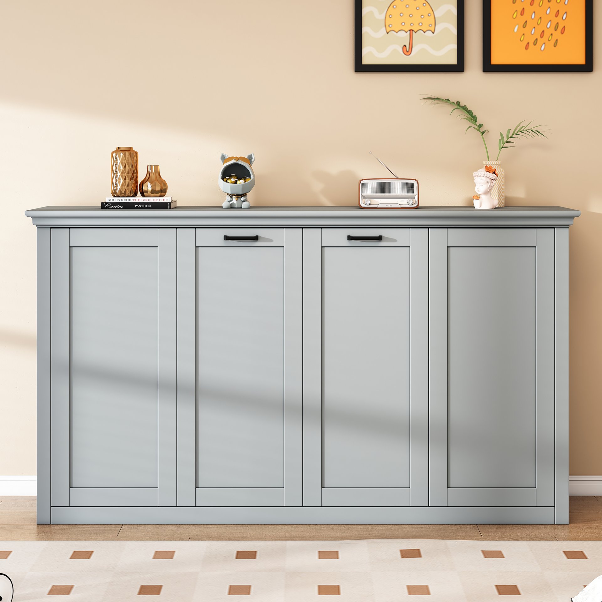 Twin Size Murphy Bed With Cabinet Storage - Gray - Image 5